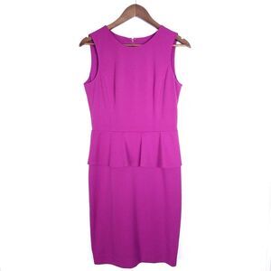 Nine West Purple Berry Round Neck Sleeveless Peplum Sheath Dress Size 6